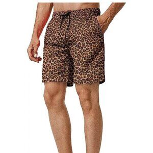 Men's Leopard Swim Trunks Quick Dry Swimwear Animal Print Size M Medium